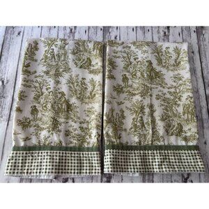 PAIR Waverly Cotton Green White Country Life Towel Cotton Kitchen Towels Cottage